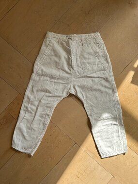 Nili Lotan Ivory Utility Drop Crotch Cropped Pants Size 6 Made in USA